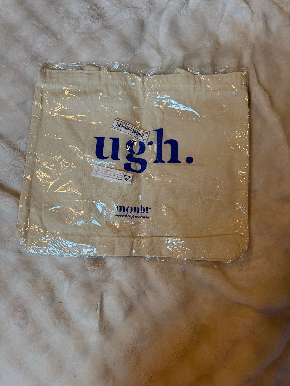 NEW Canvas Tote Bag with "ugh." Print - Blue on Cream